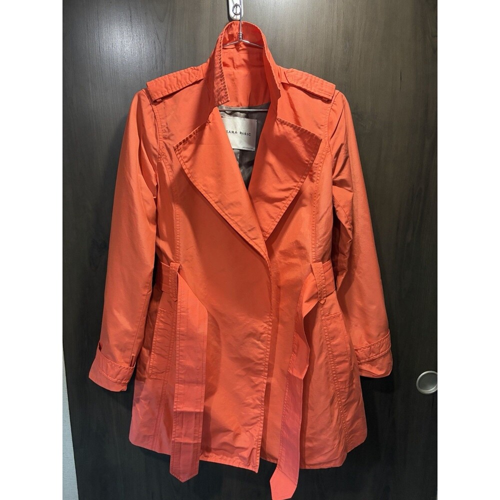 vibrant orange Zara Basic wrap trench jacket